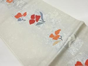 引箔抽象色紙に草花模様織出し名古屋帯